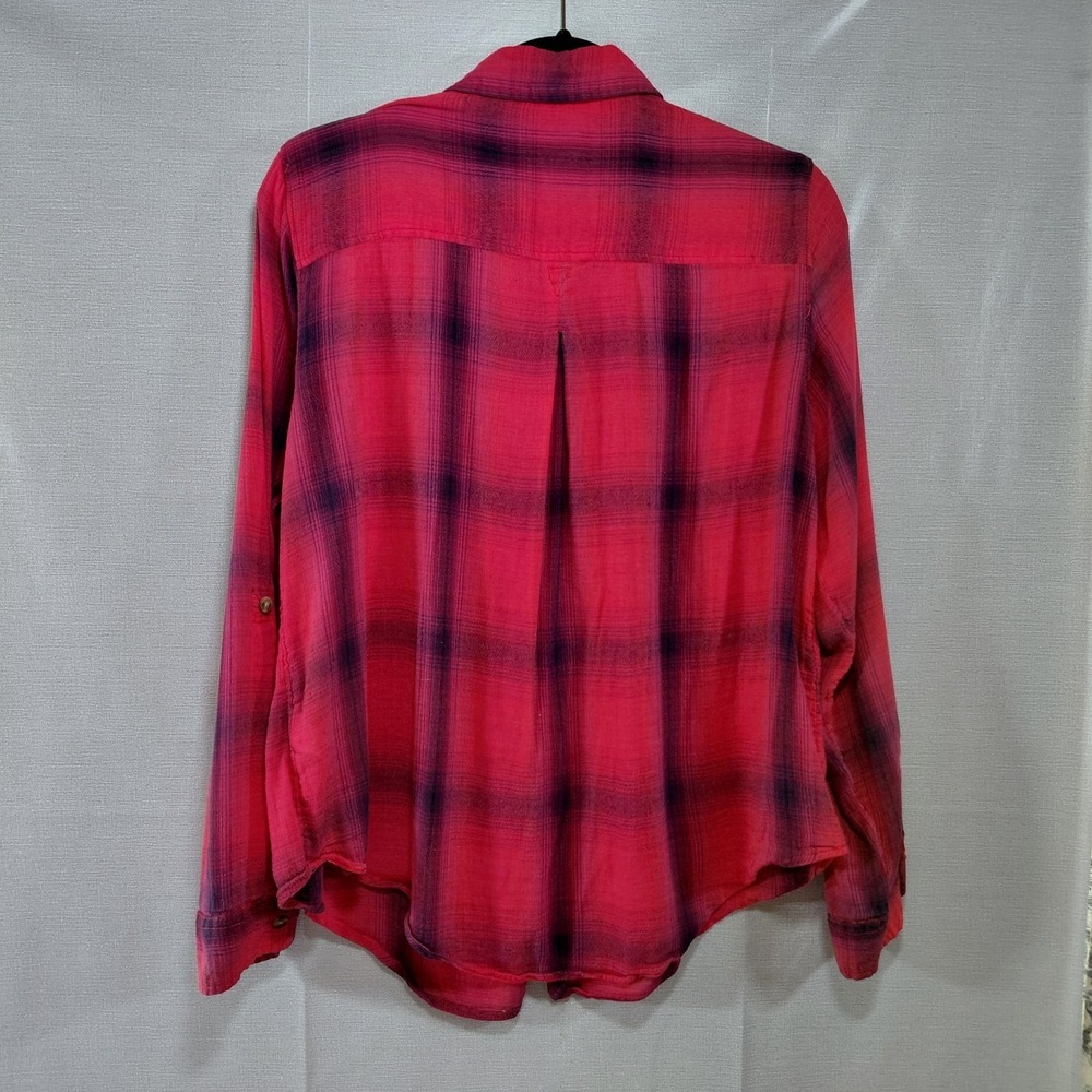 American Eagle Boyfriend Fit Button Up Plaid Shirt Women's XL Red - Picture 2 of 11